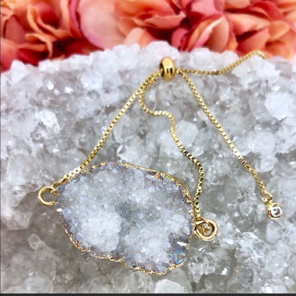 💫 NEW! LARGE DRUZY Stone Gold Bolo Bracelet 💫